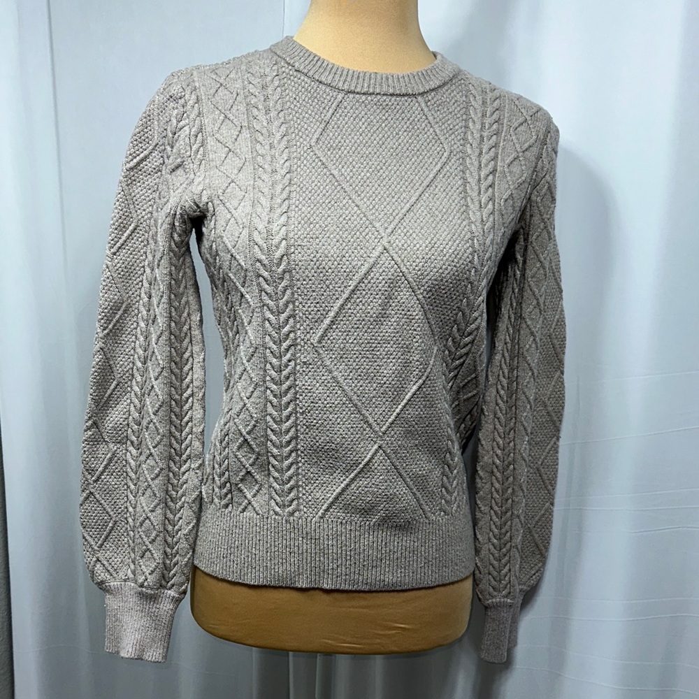 Cyrus Light Gray Cable Knit Crewneck Sweater